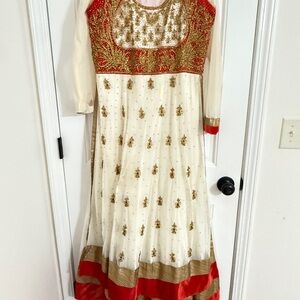 Elegant Red and Gold Embellished Maxi Dress